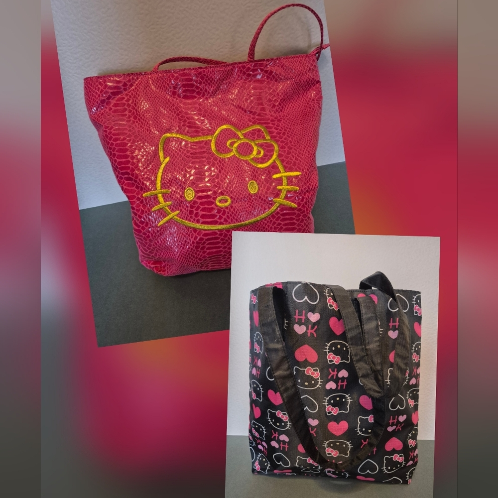 Hello Kitty Tote Bags X2 - 1 Pink and Yellow (2011) & 1 Black and Pink (2011)